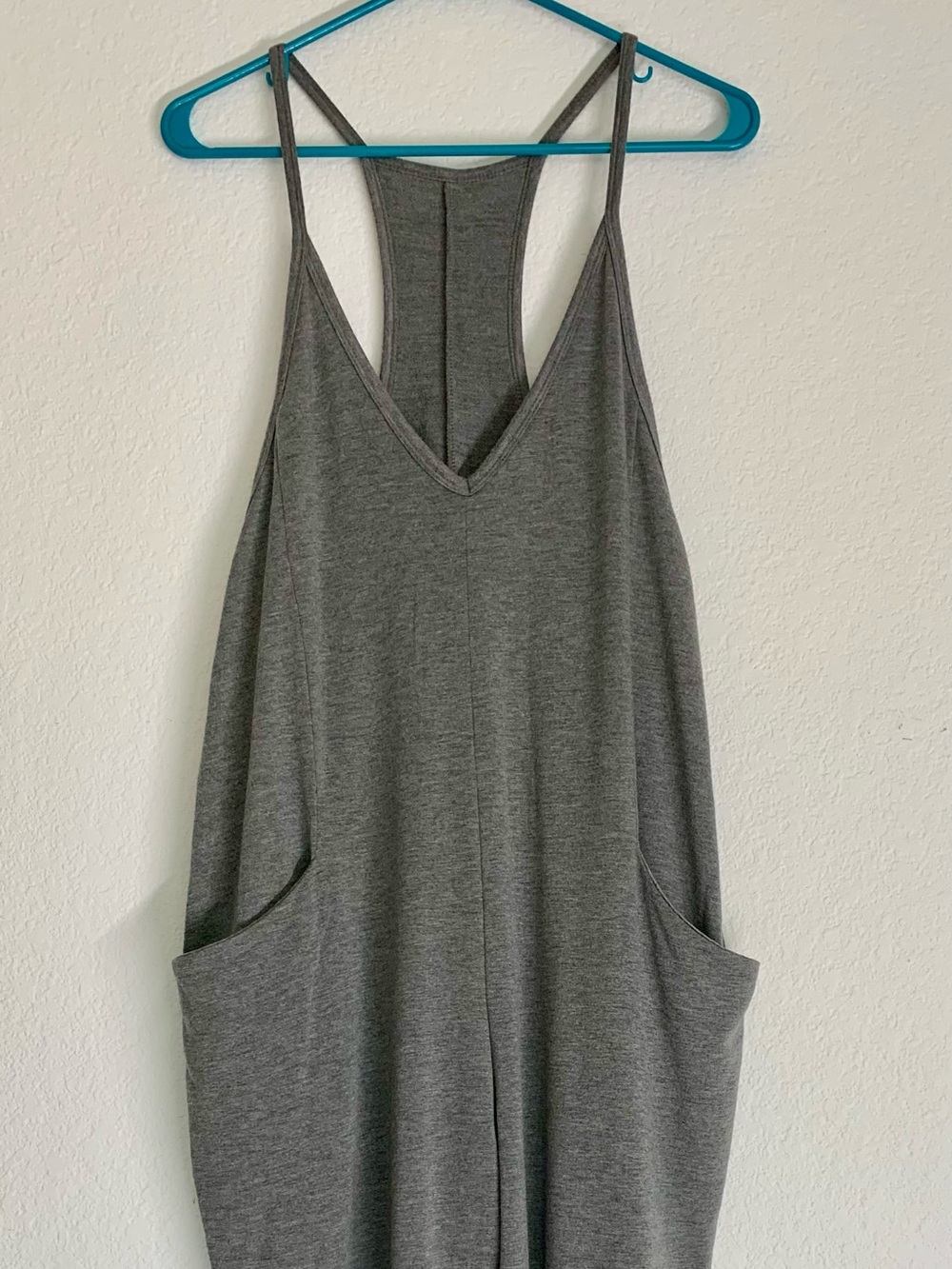 Gray Women’s V-Neck Spaghetti Strap Jumpsuit with Pockets